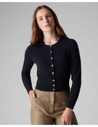 Women's Ivy Cropped Cashmere Cardigan Navy Blue rembourrage situé sous