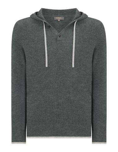 Men's Balham Rib Hooded Cashmere Jumper Elephant Grey de l' environnement