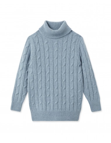 Boys Cable Roll Neck Cashmere Jumper Heather Blue en ligne des produits 