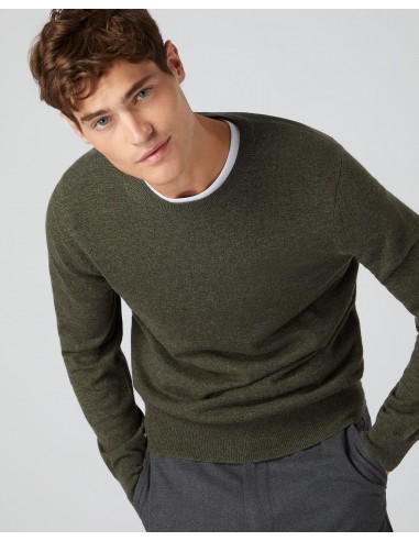 Men's Oxford Round Neck Cashmere Jumper Moss Green france