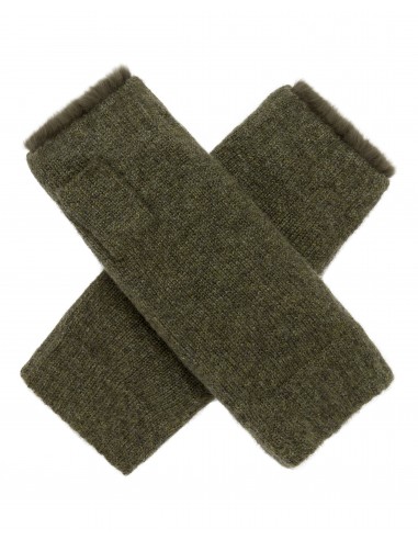 Unisex Fur Lined Fingerless Cashmere Gloves Moss Green pas cheres