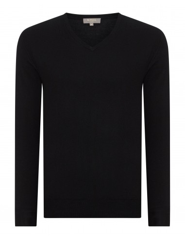 Men's Conduit Fine Gauge Cashmere V Neck Jumper Black Paris Déstockage Promo