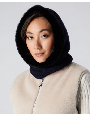 Women's Fur Trim Ski Hood Navy Blue Le MVP de beaucoup