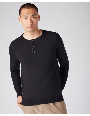 Men's Round Neck Cotton Cashmere Henley Black de la marque