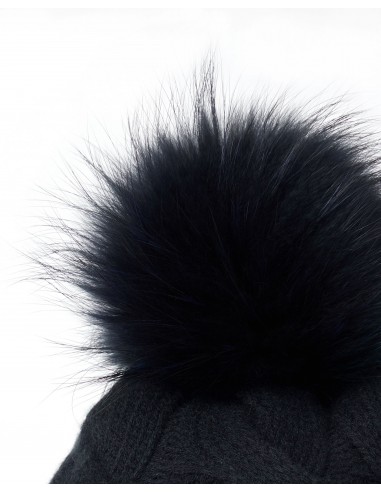 Unisex Chunky Cable Cashmere Hat With Pom Navy Blue le concept de la Pate a emporter 