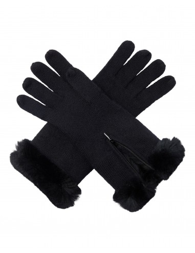 Women's Fur Trim Cashmere Gloves Black Les magasins à Paris