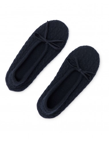 Women's Cable Cashmere Slippers Navy Blue livraison et retour toujours gratuits