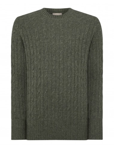 Men's Thames Cable Round Neck Cashmere Jumper Moss Green 2024