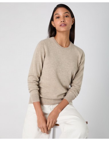 Women's Evie Classic Round Neck Cashmere Jumper Oatmeal Brown en stock