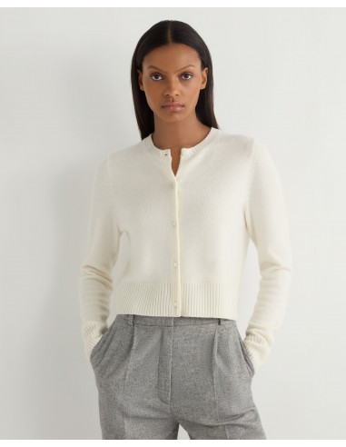 Women's Chunky Crop Cashmere Cardigan New Ivory White l'achat 