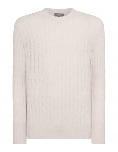 Men's Thames Cable Round Neck Cashmere Jumper Frost White la livraison gratuite