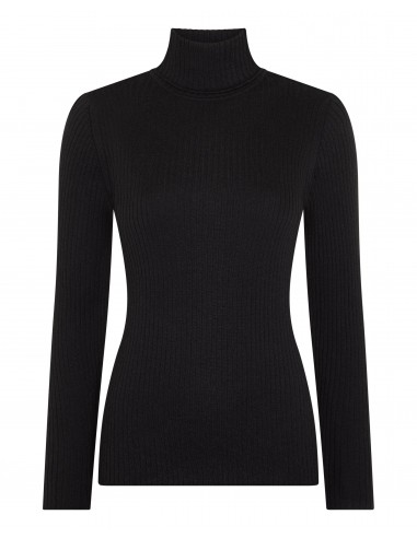 Women's Superfine Cashmere Ribbed Roll Neck Jumper Black pas cher chine