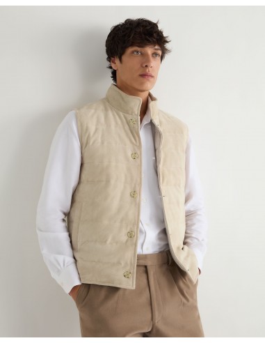 Men's Verbier Suede & Cashmere Gilet Ecru White sur le site 