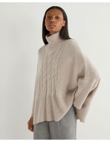 Women's Cable Cashmere Poncho Sand Brown les ctes