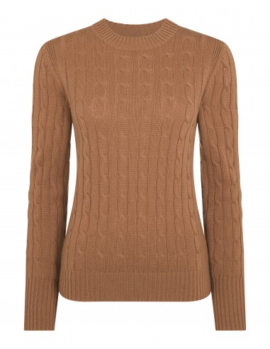 Women's Adelyn Cable Round Neck Cashmere Jumper Dark Camel Brown en ligne