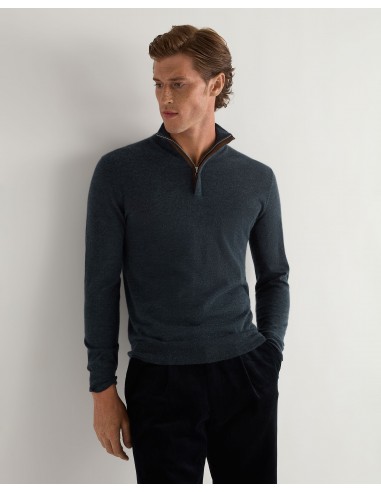 Men's Regent Fine Gauge Cashmere Half Zip Jumper Azurine Blue Les magasins à Paris et en Île-de-France