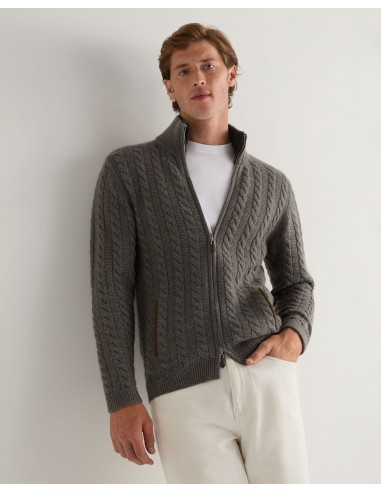 Men's Richmond Cable Cashmere Cardigan Wood Smoke Brown de technologie