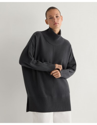 Women's Mock Neck Long Cashmere Jumper Anthracite Grey store