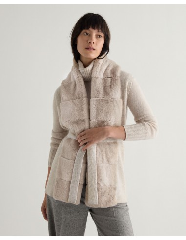 Women's Lola Herringbone Cashmere Gilet With Fur Trim Sand Brown Comment ça marche