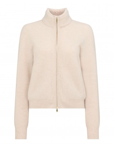 Women's Honeycomb Full Zip Cashmere Jumper With Fur Trim Ecru White de l' environnement