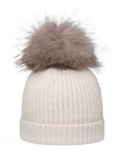 Unisex Ribbed Cashmere Hat With Detachable Pom Frost White JUSQU'A -70%! 