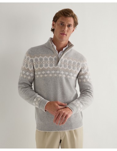 Men's Jacquard Half Zip Cashmere Jumper Fumo Grey vente chaude votre 