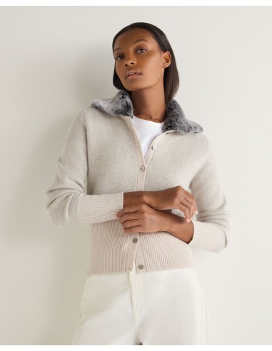 Women's Herringbone Cashmere Cardigan Frost White la chaussure