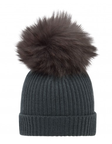 Unisex Ribbed Cashmere Hat With Detachable Pom Anthracite Grey Profitez des Offres !