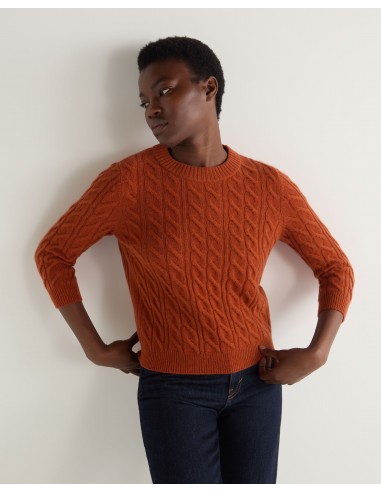 Women's Emilia Cable Round Neck Cashmere Jumper Rust Orange meilleur choix