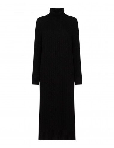 Women's Longline Cable Cashmere Dress Black destockage