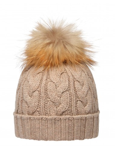 Unisex Chunky Cable Cashmere Pom Hat Oatmeal Brown la colonne vertébrale