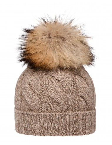 Unisex Chunky Cable Cashmere Hat With Pom Heather Hazel Brown brillant des détails fins