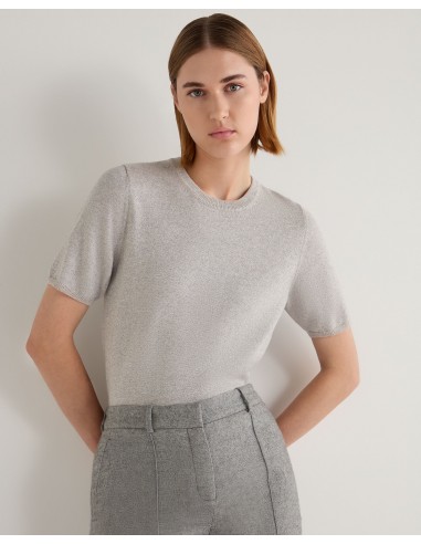 Women's Milly Classic Cashmere T-Shirt With Lurex Sand Brown Sparkle des créatures d'habitude