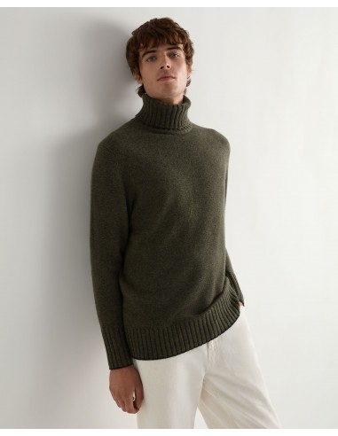 Men's Brompton Roll Neck Cashmere Jumper Moss Green Paris Déstockage Promo