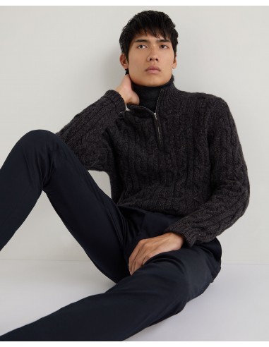 Men's Textured Cable Half Zip Cashmere Jumper Granite Grey acheter en ligne