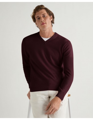 Men's Burlington V Neck Cashmere Jumper Claret Red de pas cher