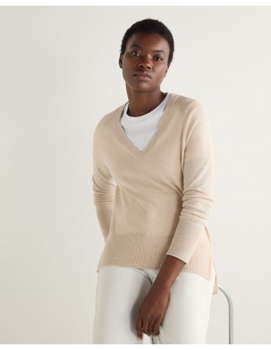 Women's Relaxed V Neck Cashmere Jumper Ecru White paiement sécurisé