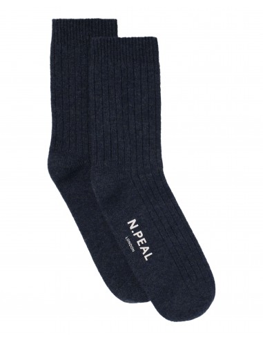 Men's Rib Cashmere House Socks Navy Blue les ctes