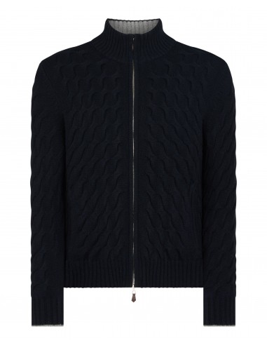 Men's Hammersmith Cable Full Zip Cashmere Jumper Navy Blue Les magasins à Paris