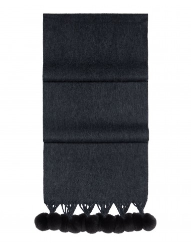 Women's Davos Fur Bobble Cashmere Scarf Dark Charcoal Grey online