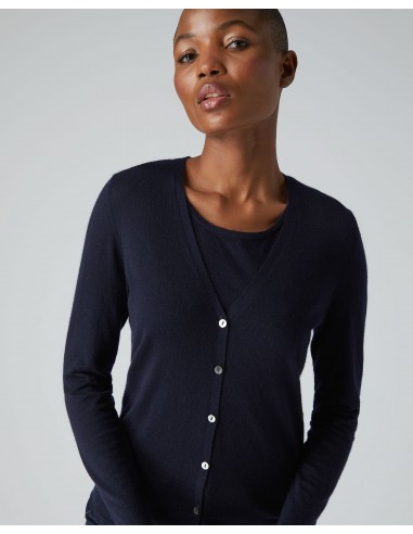 Women's Mia Superfine Cashmere V Neck Cardigan Navy Blue l'évolution des habitudes 