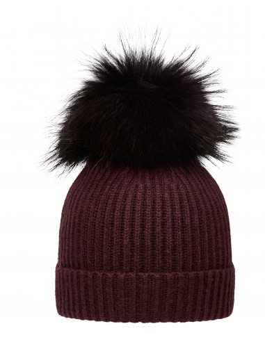 Unisex Ribbed Cashmere Hat With Detachable Pom Claret Red store