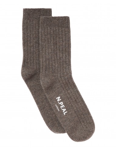 Men's Rib Cashmere House Socks Wood Smoke Brown de votre