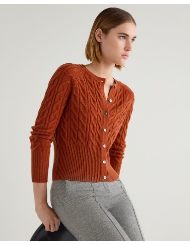 Women's Myla Cable Cashmere Cardigan Rust Orange basket pas cher