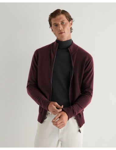 Men's Knightsbridge Full Zip Cashmere Jumper Claret Red en ligne