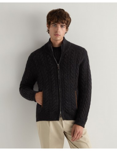 Men's Richmond Cable Cashmere Cardigan Granite Grey Economisez 