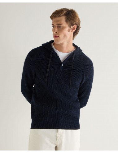 Men's Balham Rib Hooded Cashmere Jumper Navy Blue Melange de technologie