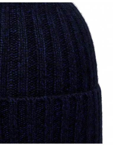 Unisex Chunky Ribbed Cashmere Hat Navy Blue Melange en linge