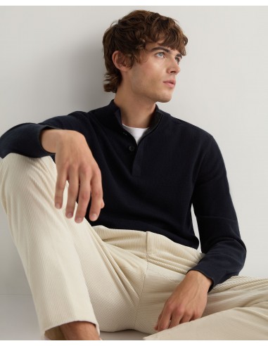 Men's Half Button Cashmere Jumper Navy Blue en ligne des produits 