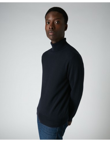 Men's Trafalgar Roll Neck Cashmere Jumper Navy Blue Profitez des Offres !